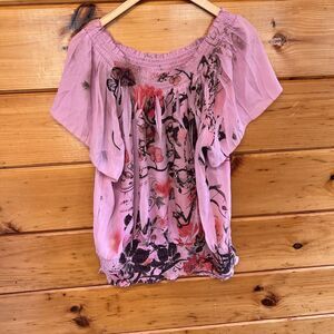 SereNade NY Pink Multicolor Poly Floral Pullover Blouse Elastic Neck XL